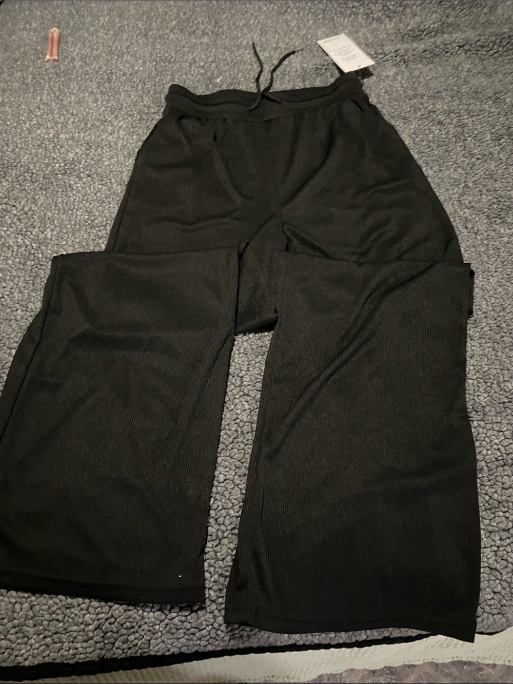Love Poem Black Wide-Leg Ribbed Lounge Pants